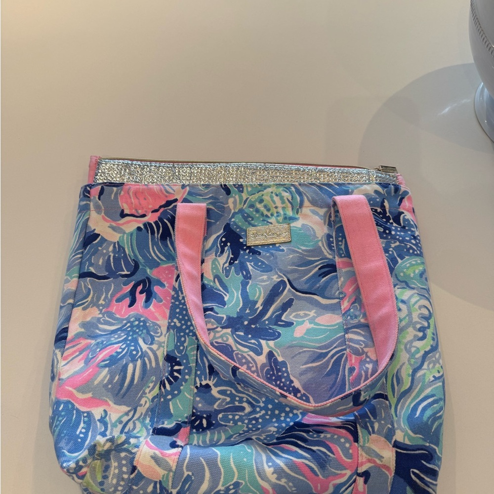 Lilly Pulitzer Multicolor Sea-Print Tote with Pink Straps